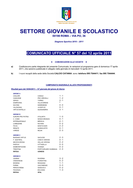 Settore Giovanile E Scolastico 00198 Roma – Via Po, 36