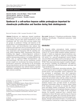 Syndecan-3: a Cell-Surface Heparan Sulfate Proteoglycan Important for Chondrocyte Proliferation and Function During Limb Skeletogenesis