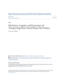 Mechanics, Logistics and Economics of Transporting Easter Island (Rapa Nui) Statues Jo Anne Van Tilburg