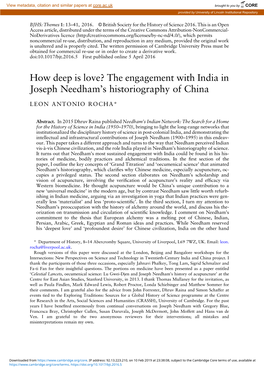 The Engagement with India in Joseph Needham's Historiography