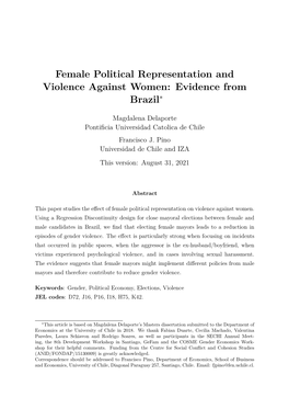 Female Political Representation and Violence Against Women: Evidence from Brazil∗