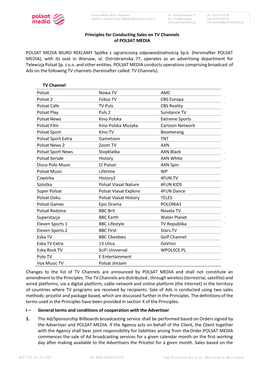 Principles for Conducting Sales on TV Channels of POLSAT MEDIA