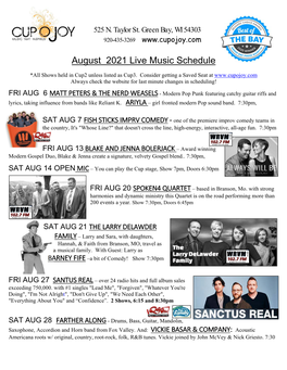 August 2021 Live Music Schedule