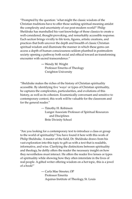 Prompted by the Question: 'What Might the Classic Wisdom of the Christian Traditions Have to Offer Those Seeking Spiritual