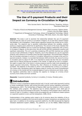 The Use of E-Payment Products and Their Impact on Currency-In-Circulation in Nigeria