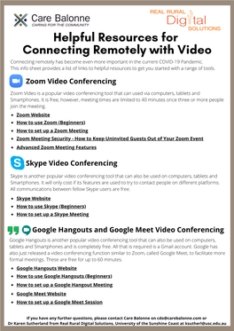 Resources for Connecting Remotely with Video