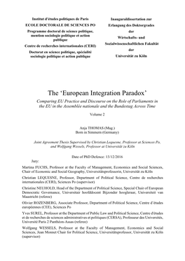 European Integration Paradox’ Comparing EU Practice and Discourse on the Role of Parliaments in the EU in the Assemblée Nationale and the Bundestag Across Time