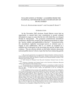 Nullification at Work? a Glimpse from the National Center for State Courts Study of Hung Juries*