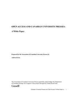 Open Access and Canadian University Presses