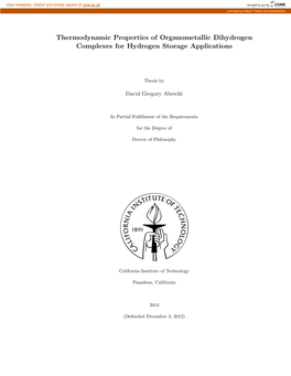 Thermodynamic Properties of Organometallic Dihydrogen Complexes for Hydrogen Storage Applications