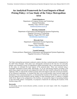 An Analytical Framework for Local Impacts of Road Pricing Policy: a Case Study of the Tokyo Metropolitan Area