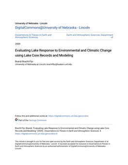 Evaluating Lake Response to Environmental and Climatic Change Using Lake Core Records and Modeling