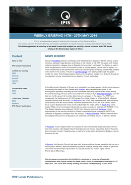 Weekly Briefing 14Th - 20Th May 2014