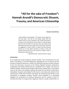 Hannah Arendt's Democratic Dissent, Trauma, And