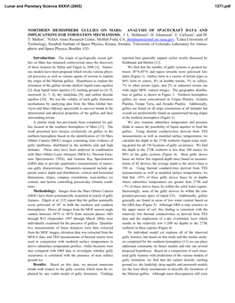 Northern Hemisphere Gullies on Mars: Analysis of Spacecraft Data and Implications for Formation Mechanisms