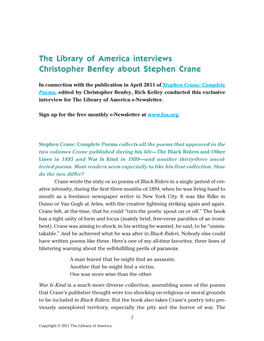The Library of America Interviews Christopher Benfey About Stephen Crane