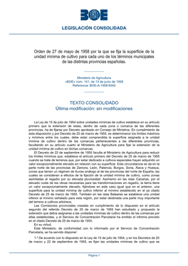 Orden De 27 De Mayo De 1958 Por La Que Se Fija La Superficie De