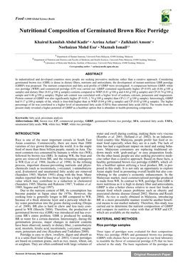 Nutritional Composition of Germinated Brown Rice Porridge