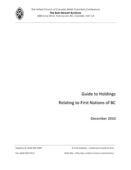 Guide to Holdings Relating to First Nations of BC