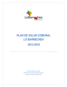 Plan De Salud Comunal Lo Barnechea 2013-2016
