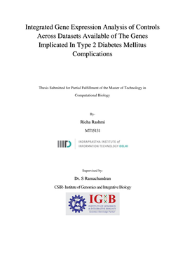 Integrated Gene Expression Analysis of Controls Across Datasets Available of the Genes Implicated in Type 2 Diabetes Mellitus Complications