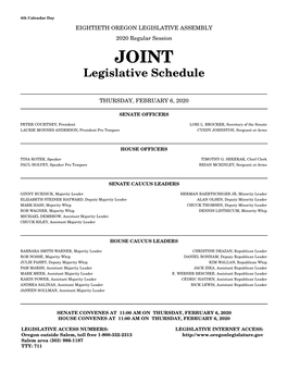 Legislative Schedule