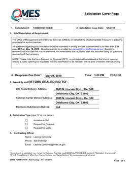 Solicitation Cover Page 5. Issued by and RETURN SEALED BID TO2