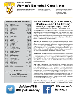 Women's Basketball Game Notes @Valpowbb #Valpogameday