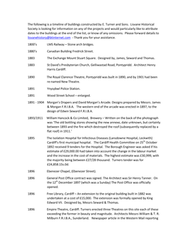The Following Is a Timeline of Buildings Constructed by E. Turner and Sons