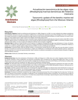 Actualización Taxonómica De Las Algas Rojas (Rhodophyta)