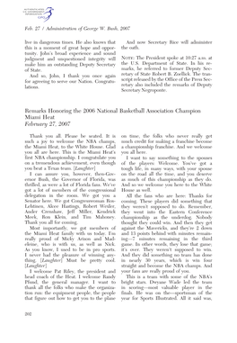 Remarks Honoring the 2006 National Basketball Association Champion Miami Heat February 27, 2007