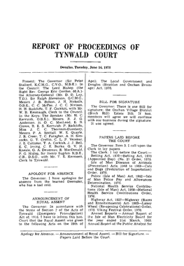 Report of Proceedings of Tynwald Court