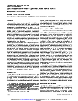 Some Properties of Uridine-Cytidine Kinase from a Human Malignant Lymphoma1