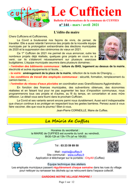 Le Cufficien Bulletin D'informations De La Commune De CUFFIES N° 144 – Mars / Avril 2021