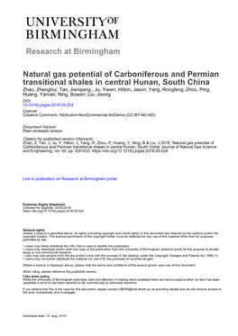 Natural Gas Potential of Carboniferous and Permian Transitional Shales in Central Hunan, South China
