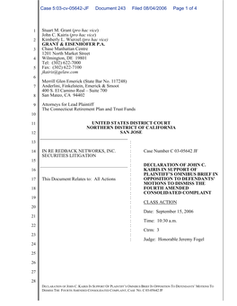 In Re Redback Networks, Inc. Securities Litigation 03-CV-05642