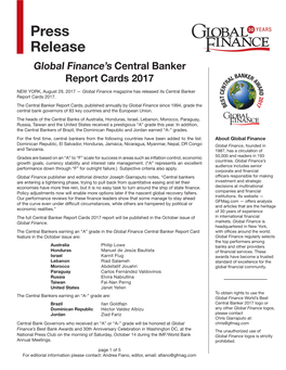 Global Finance's Central Banker Report Cards 2017