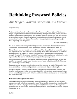 Rethinking Password Policies