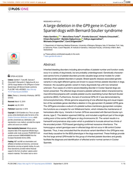 A Large Deletion in the GP9 Gene in Cocker Spaniel Dogs with Bernard-Soulier Syndrome