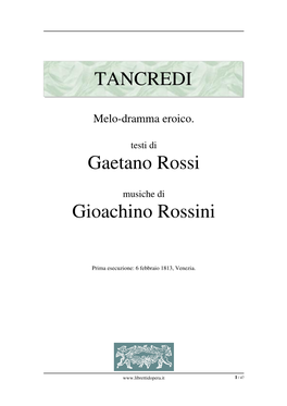 TANCREDI Gaetano Rossi Gioachino Rossini