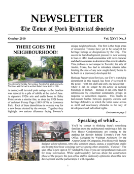 NEWSLETTER the Town of York Historical Society ______