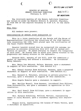SENATE JUDICIARY Combiittee AUG 1 0 Lcfl2 February 8, 1979 of MO&Tkna the Thirtieth Meeting of the Senate Judiciary Committee Was Called to Order by Senator Everett R