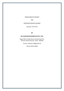 Prefeasibility Report for Proposed Granite Quarry