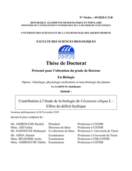 Cératonia Siliqua L : Effets Du Déficit Hydrique