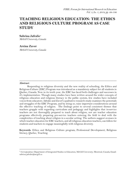 Teaching Religious Education: the Ethics and Religious Culture Program As Case Study