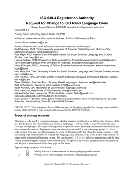 Iso639-3@Sil.Org an Email Attachment of This Completed Form Is Preferred