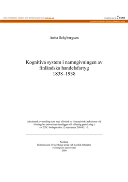 Kognitiva System I Namngivningen Av Finländska Handelsfartyg 1838–1938