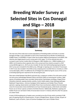 Breeding Wader Survey at Selected Sites in Cos Donegal and Sligo – 2018