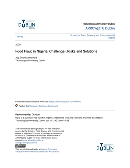 Food Fraud in Nigeria: Challenges, Risks and Solutions