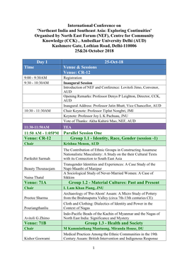 International Conference on 'Northeast India and Southeast Asia: Exploring Continuities' Organised by North East Forum (NEF)